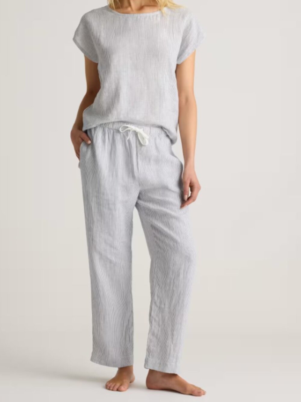 Quince Light Gray and White Striped Cotton Pajama Set